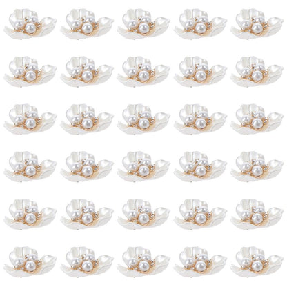diyhub 30Pcs Rhinestone Pearl Embellishments Faux Pearl Flower Buttons Flatback Beads for Jewelry Making