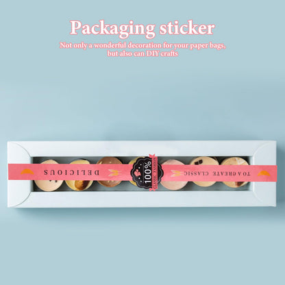100 PCS Bakery Stickers, Cookie Stickers, 11x0.8in Tamper Evident Self-Adhesive Handmade Food Retail Package Seal for Craft Art and Other Decorative