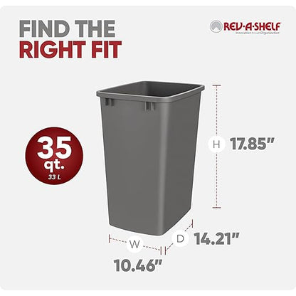 Rev-A-Shelf 2-Pack 35 Quart Polymer Replacement Trash Bin, Recycle Waste Garbage Container for Kitchen Cabinet Pullouts, Gray, RV-35-13-2 - Large Plastic Bins for Home and Office