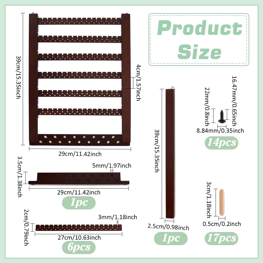 PH PandaHall Wall-Mounted Wooden Jewelry Rack, Wood Hanging Earring Holder Organizer Earring Studs Display Rack for 155 Pairs Earrings Stud Earring Home Boutique Jewelry Storage, Coconut Brown