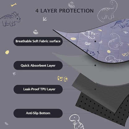 IEUUMLER Washable Pee Pads for Dogs, 2 Pack Non-Slip & Waterproof Pack Whelping Pad, Reusable Washable Puppy Potty Training Pad with Fast Absorbent for Playpen EU007 (Gray Dinosaur, 42"X28"-2pcs)