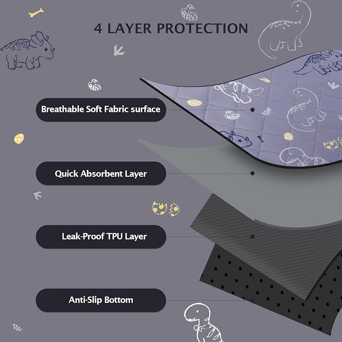 IEUUMLER Washable Pee Pads for Dogs, 2 Pack Non-Slip & Waterproof Whelping Pad, Reusable Puppy Potty Training With Fast Absorbent for Playpen EU007 (Gray Dinosaur, 30"X34"-2pcs)