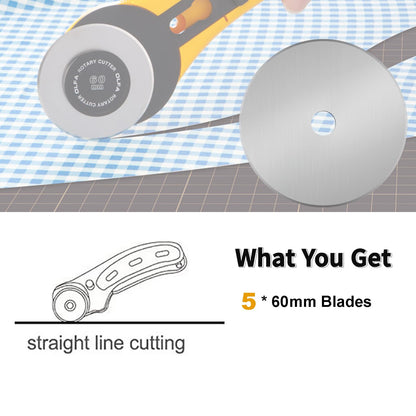 60mm Rotary Cutter Blades 5-Pack Replacement Blades Fits Fiskars, OLFA,Martelli,Dremel,Truecut,DAFA for Quilting Scrapbooking Sewing Arts & Crafts Sharp and Durable Cutter Blade (silver)