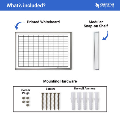 Creative Safety Supply Magnetic Grid Dry Erase Whiteboard – Wall Mounted with Aluminum Frame & Marker Tray – Easy Erase Planning Board for Office, Warehouse & Project Management 36" x 24"