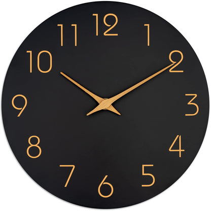Mosewa 12 Inch Black Wall Clock Battery Operated Silent Non Ticking Modern Simple Minimalist Decorative for Kitchen Bedroom Home Office Bathroom Living Room