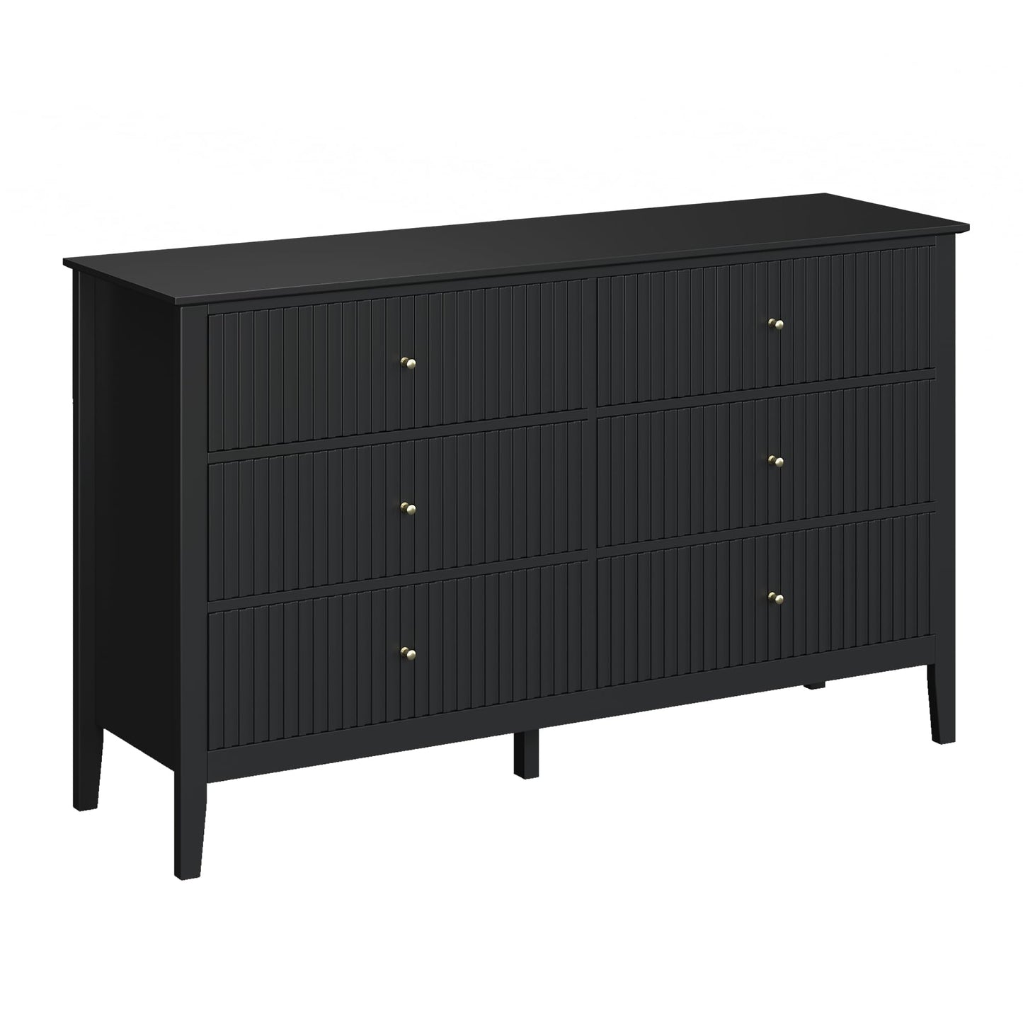 May in Color Black Fluted 6 Drawer Cabinet, Modern TV Console Table, Wood Entryway Table for Storage, Wooden Sideboard Cabinet for Bedroom, Hallway, Living Room