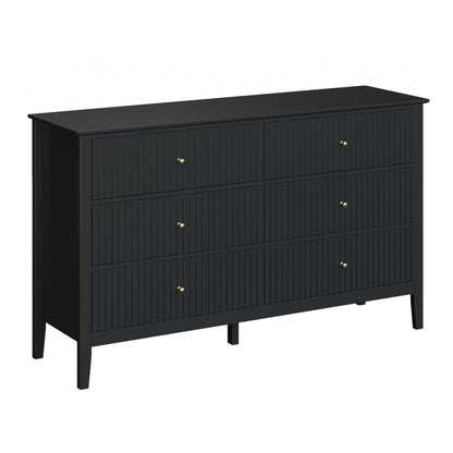 May in Color Black Fluted 6 Drawer Cabinet, Modern TV Console Table, Wood Entryway Table for Storage, Wooden Sideboard Cabinet for Bedroom, Hallway, Living Room