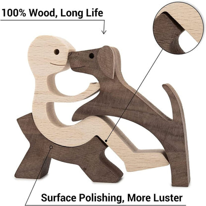 FHTDW Unique Gift Hand Carved Wooden Man and Dog Statue, Wood Human Dog Figurine Sculpture Home Office Décor, Remember Friendship Between Dog and People (Relaxing Man and Dog)