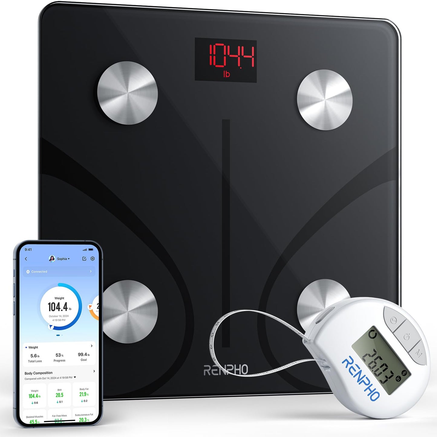 RENPHO Smart Scale for Body Weight, Digital Bathroom Scale BMI Weighing Bluetooth Body Fat Physician Scale, Body Composition Monitor Health Analyzer with Smartphone App, 400 lbs - Elis 1