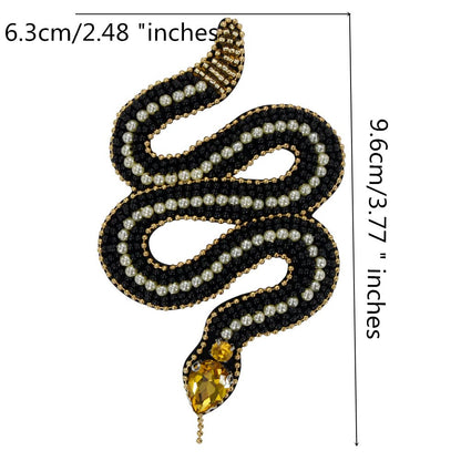 Snake Patches Beaded Flower Snake Badges Applique Motif Sew on Patches for Shoes Clothes Bags Decorated Accessories 3 pieces