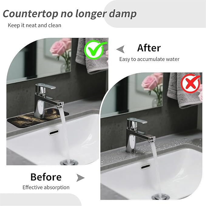 Kitchen Sink Splash Guard，Black and metallic gold marble Faucet Mat Sink