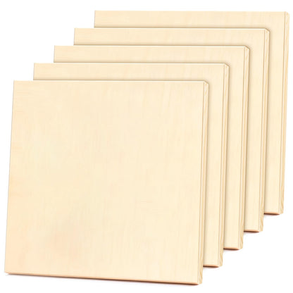 FSWCCK 5 Pack 12 x 12 inch Wood Panel Boards, Unfinished Wood Canvas Wooden for Crafts, Painting Canvas, DIY Art Projects, Pouring, Arts Use with Oils, Acrylics