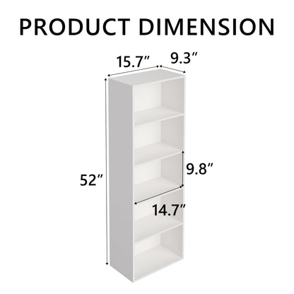 Wooden 5 Cube Storage Organizer, White 5 Tier Bookcase Bookshelf Freestanding Storage Display Organizer, Versatile Cubes Open Shelf and Cubby Unit for Living Room, Home Office, Dinning Room 15.7inch