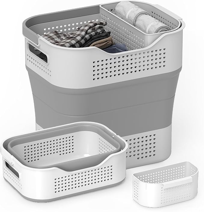 TECHMILLY Collapsible Plastic Laundry Basket Hamper