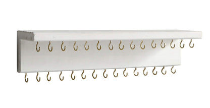 SANY DAYO HOME Jewelry Organizer with 30 Hooks and Cosmetics Shelf, 15 x 3 x 4 inches Wall Mounted Rustic Pine Wood Holder for Necklaces and Bracelets, Suitable for Kids and Adults (Retro White)
