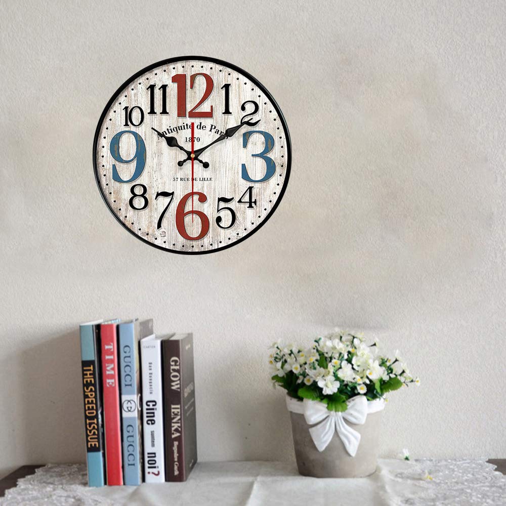 YeYo Simple European Style Wall Clock Wooden MDF Waterproof Silent Art Decor for Home Living Room Office Decoration (16 inch)
