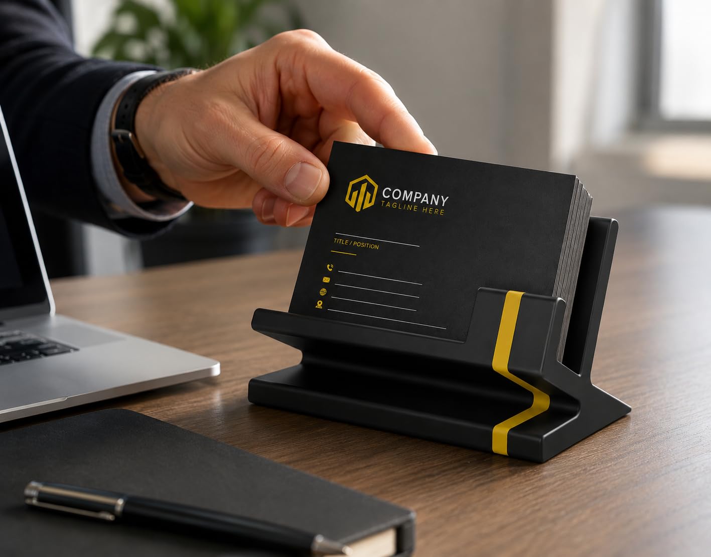 Business Card Holder for Desk – Modern Card Display, Stylish Office Desk Accessory for Men & Women