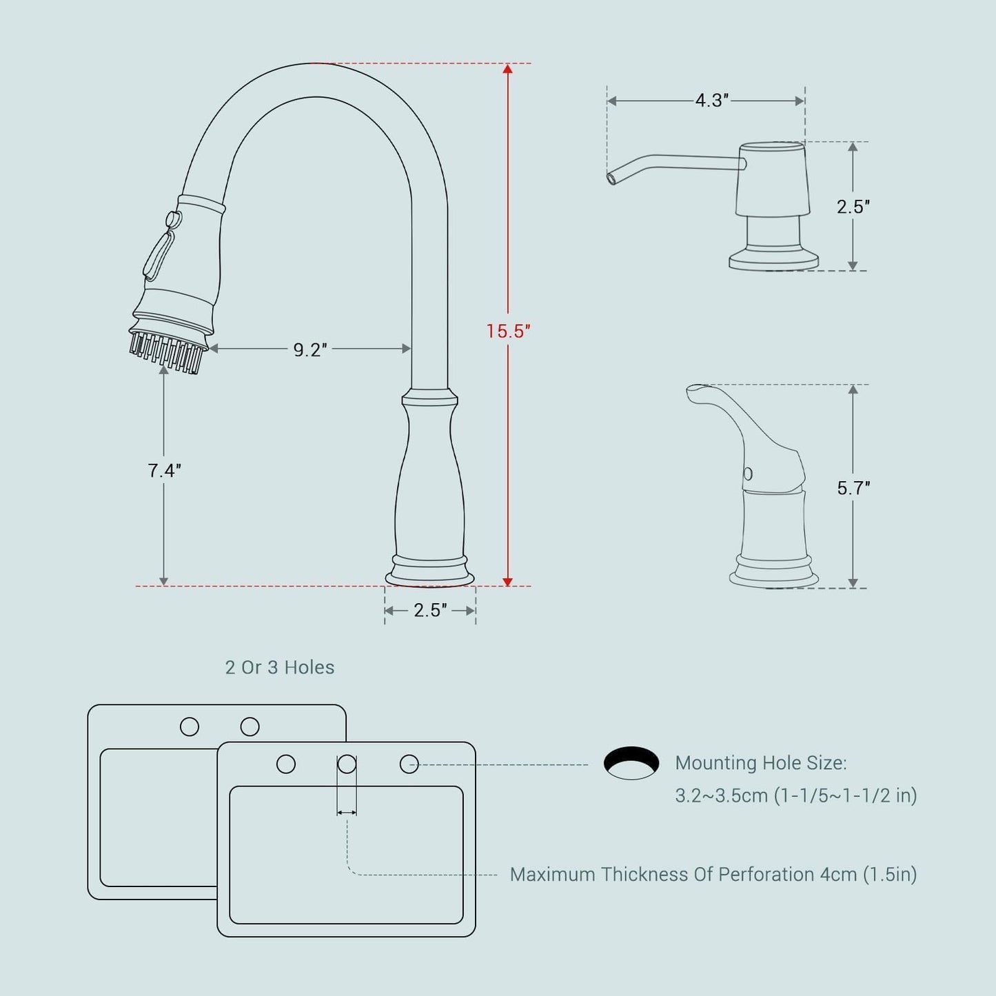 APPASO 3 Hole Kitchen Faucet with Pull Down Sprayer, Kitchen Faucets with Soap Dispenser, 3 Pieces Kitchen Sink Faucet with Separate Handle, Matte Black Kitchen Faucet 3 Hole, 218MB