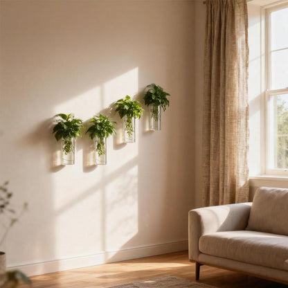 Bunhut Wall Planters for Indoor Plants, 4 Pack Glass Wall Planters for Propagation, Hanging Terrarium Planters with Hooks for Hydroponic Plants, Flowers, Home Office Bathroom Decor