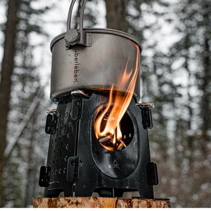 überleben Stöker Wood Burning Camp Stove - Stainless Steel Portable Stove for Camping, Backpacking, & Hiking - 18oz Folding Camping Stove - Small Wood Stove Camping Essentials (Carbon Black)