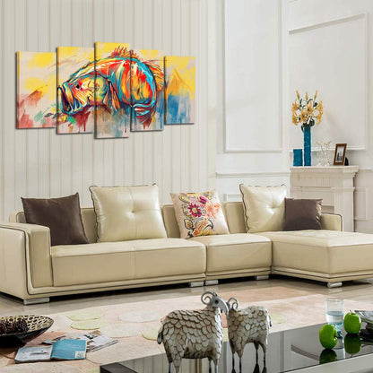 KREATIVE ARTS 5 Piece Canvas Wall Art for Living Room Large Mouth Bass Fish Paintings Giclee Artwork Modern Home Decor Wooden Framed Poster and Prints Ready to Hang (Large Size 60x32inch)