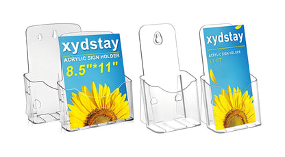 xydstay Acrylic Brochure Holder 4x9 Inches and 8.5x11 Inches combination set (2 Packs of Each Size),Pamphlet Holder Flyer Holder,Display Stand,Table Signs Plastic Paper Holder for Office, Home, Store