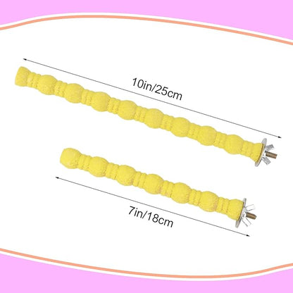 Hypeety 2PCS Wood Perch Stand Paw Grinding Stick Toy Pet Bird Cage Stand Platform for Bird Parrot Budgies Parakeet Cockatiels Cage Accessories (7in/10in) (Yellow)