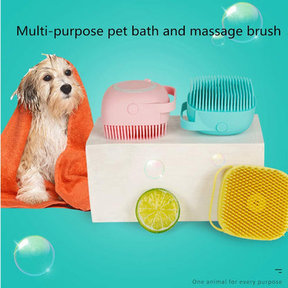 Misthis Portable Dog Bath Brush - Pet Massage Brush Shampoo Dispenser Soft Silicone Brush Rubber Bristle for Dogs and Cats Shower Grooming (Blue)