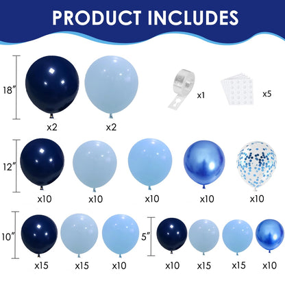 Blue Balloon Arch kit, Navy Dark Metallic Blue and Matte Light Blue Balloons Garland with Blue Confetti Latex Balloons for Birthday Wedding Anniversary Gender Reveal Party Decorations