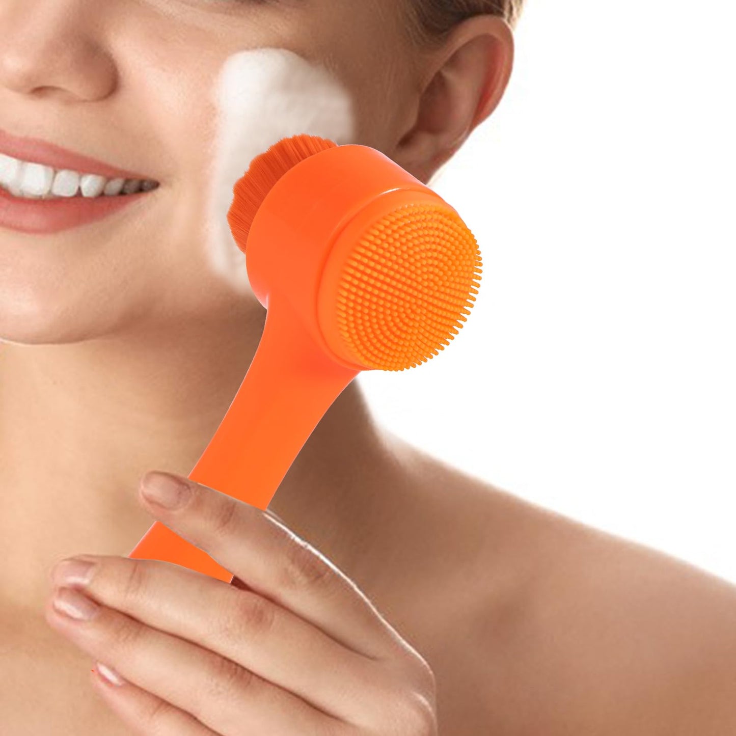 Face Brush 2 in 1, Facial Cleansing Exfoliating Scrubber Brush, Silicone Double Side Manual Face Wash Scrub Brush with Soft Bamboo Charcoal Fiber for Deep Pore Cleansing, Massaging, Skin Care