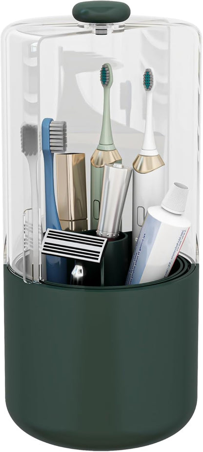 Toothbrush Holder with Cover 360 Rotating 4 Compartments Bathroom Toothpaste