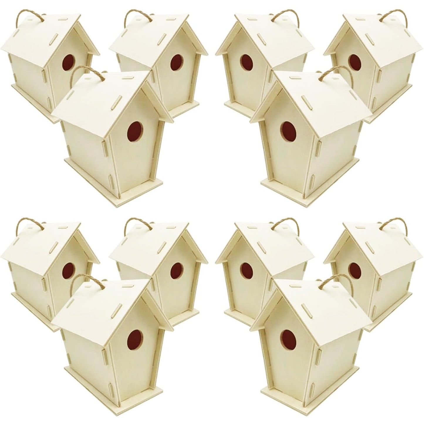FBIRDY 12pcs DIY Wood Birdhouses Unfinished Wooden Bird House for Crafts and Arts Paint Unpainted Bird House to Build (12pcs)