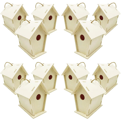 FBIRDY 12pcs DIY Wood Birdhouses Unfinished Wooden Bird House for Crafts and Arts Paint Unpainted Bird House to Build (12pcs)
