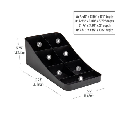 Mind Reader Cup and Condiment Station, Countertop Organizer, Coffee Bar, Kitchen, Stirrers, 7.25"L x 15.5"W x 5.25"H, Black