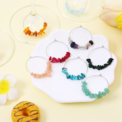Pride & Par 24 Pcs Nature Gemstone Beads Glass Charms for Stem Glasses, Wine Glass Decoration for Weddings, Parties
