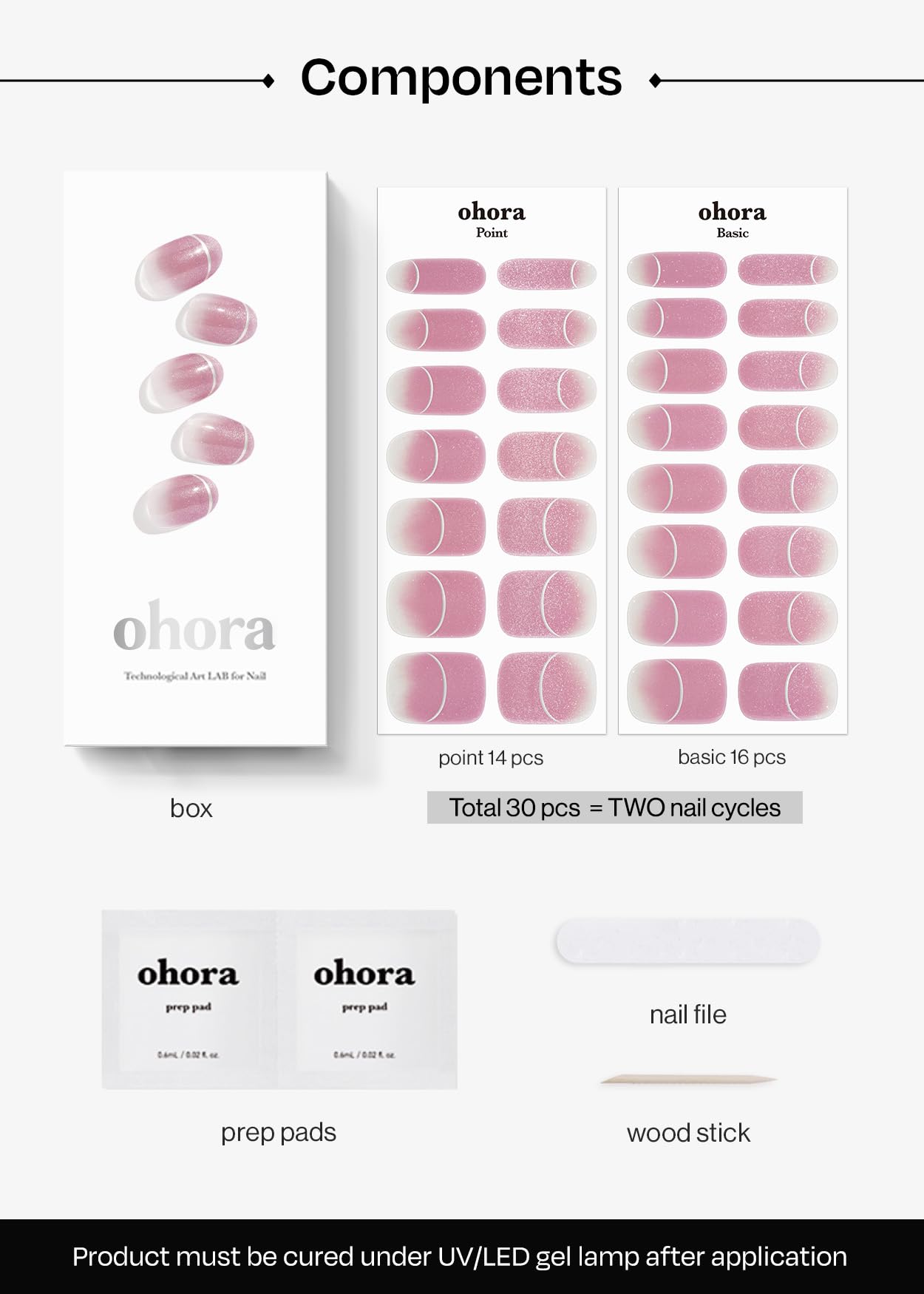 ohora Bundle Set (N Addict Starter Kit) - Red Solid Gel Nail Strips with UV/LED Lamp and Mini Remover, Salon-Quality, Long Lasting, Easy to Apply & Remove - Includes Prep Pads, Nail File, Wooden Stick