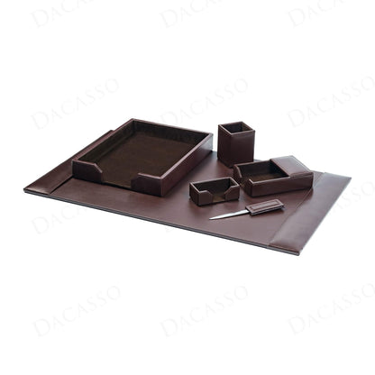 Dacasso Dark Brown Bonded Leather Luxury 6 Piece Desk Set - Blotter Pad & Desk Organization Essentials - Executive Decor and Surface Protector