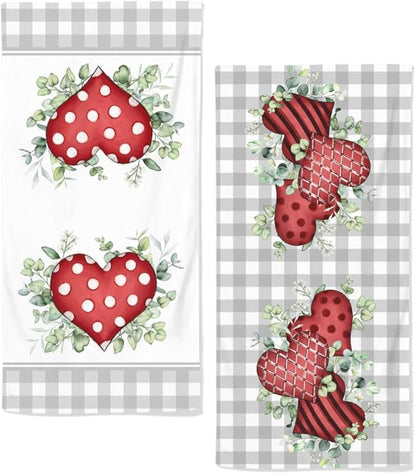Valentine Bathroom Hand Towels, 2 Packs Decorative Pink Love Heart Kitchen