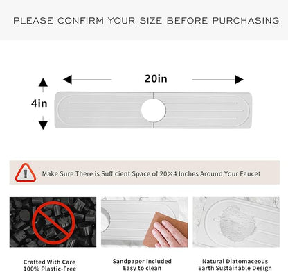 Stone Faucet Mat for Kitchen Sink, Diatomite Fast Drying Absorb Moisture Tray
