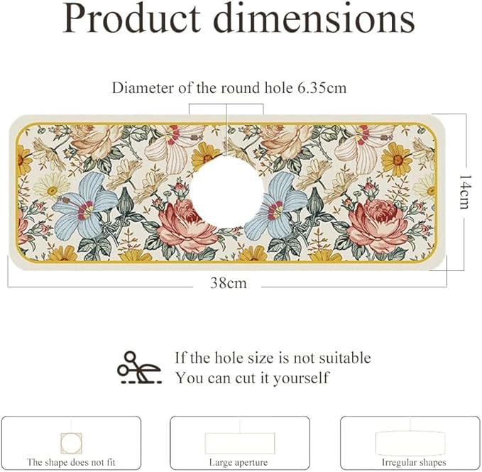 Habysedu 2pcs Fantasy Style Faucet Draining Mat, Faucet Absorbent Mat