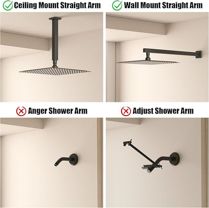 BESy 12 Inch Rain Shower Head, 12" Square Rainfall & High Pressure Stainless Steel Bath Showerhead, 1/16" Ultra Thin, Waterfall Full Body Coverage with Silicone Nozzle, Oil Rubbed Bronze Finish