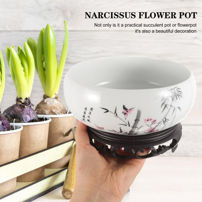 Toddmomy Hydroponic Ceramic Flowerpot Plant Pots Indoor Planters Indoor Ceramic Water Lily Bowl Vase Garden Flower Pot Ceramic Plant Pot Garden Bowl Orchid Pot Betta Fish Money Ceramics