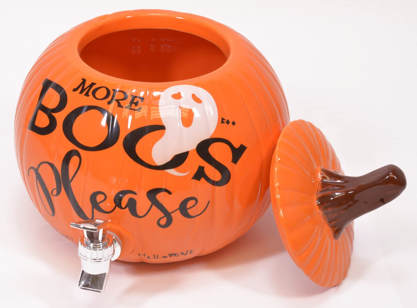 More Boos Please Pumpkin Orange 11 x 11 Glossy Ceramic Halloween Drink Dispenser