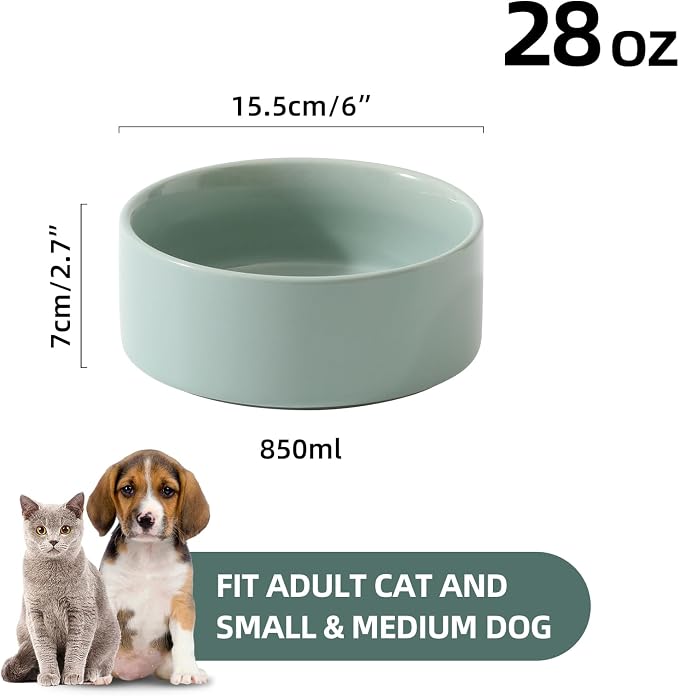 Havniva Cat Bowls Water Bowl Set of Two, 6.1” Ceramic Cat Food and Water Bowl Whisker Friendly Pet Food Bowls for Indoor Cats, Wide Cat Water Dish Prevent Whisker Fatigue Non Slip Cat Feeder