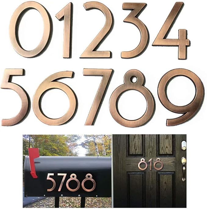 10 Pack Mailbox Numbers 0-9, 2.76 Inch High, Door Address Numbers Stickers for Apartment, House, Room, Office, Cars, Trucks, Bronze Plating Process Number Sign
