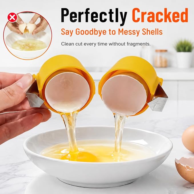 Handheld Egg Shell Opener, Eggshell Separator and Cutter, Food Grade PP Stainless Steel Egg Topper Cutter for Chicken Duck Eggs, Portable Lightweight Kitchen Gadget for Home Cooking Baking (yellow)