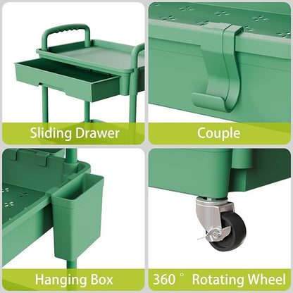 Sorgion 5 Tier Rolling Cart Organizer,Bathroom Cart Organizers with Wheels Laundry Room Organization Mobile Shelving Unit Utility Cart Storage Shelves Multi-Functional for Office, Home(Green)