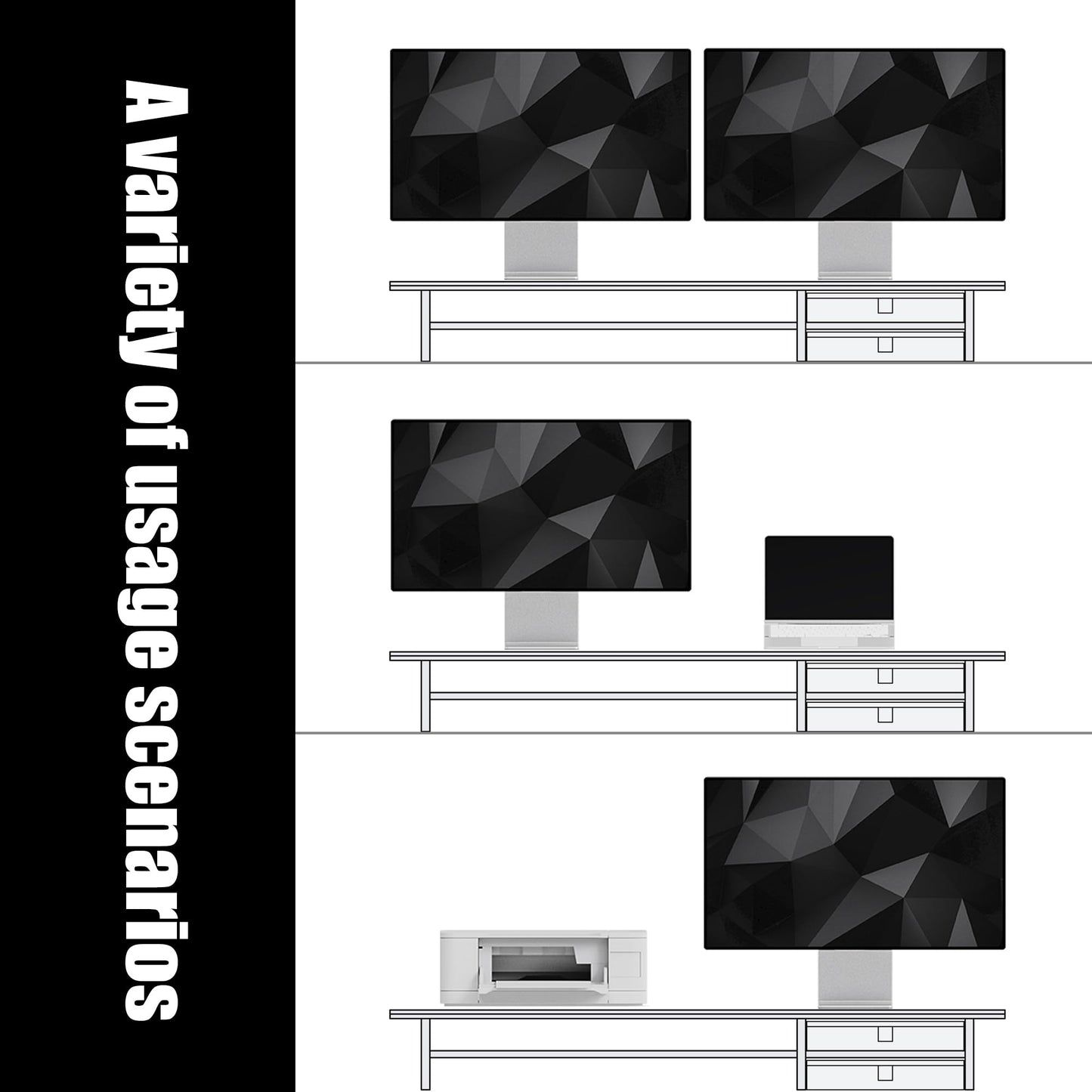 FENSULN Dual‑Tier Monitor Stand Riser with Drawers, Desktop Organizer Shelf Storage for Computer Screen 2 Monitors, Supports for PC Computer Monitor, Printer, Heavy TV Riser White