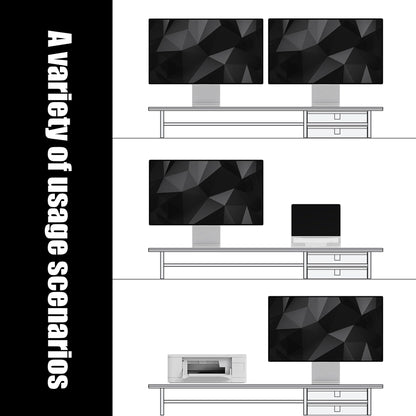 FENSULN Dual‑Tier Monitor Stand Riser with Drawers, Desktop Organizer Shelf Storage for Computer Screen 2 Monitors, Supports for PC Computer Monitor, Printer, Heavy TV Riser White