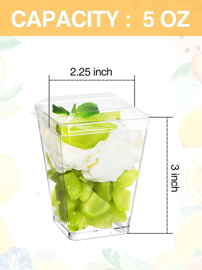 NEEBAKE 110 Sets 5oz Plastic Dessert Cups with Lids - Parfait Cups with Lids, Clear Mini Dessert Cups, Small Tumbler for Puddings, Mousse, Appetizers (Not Included Spoons)